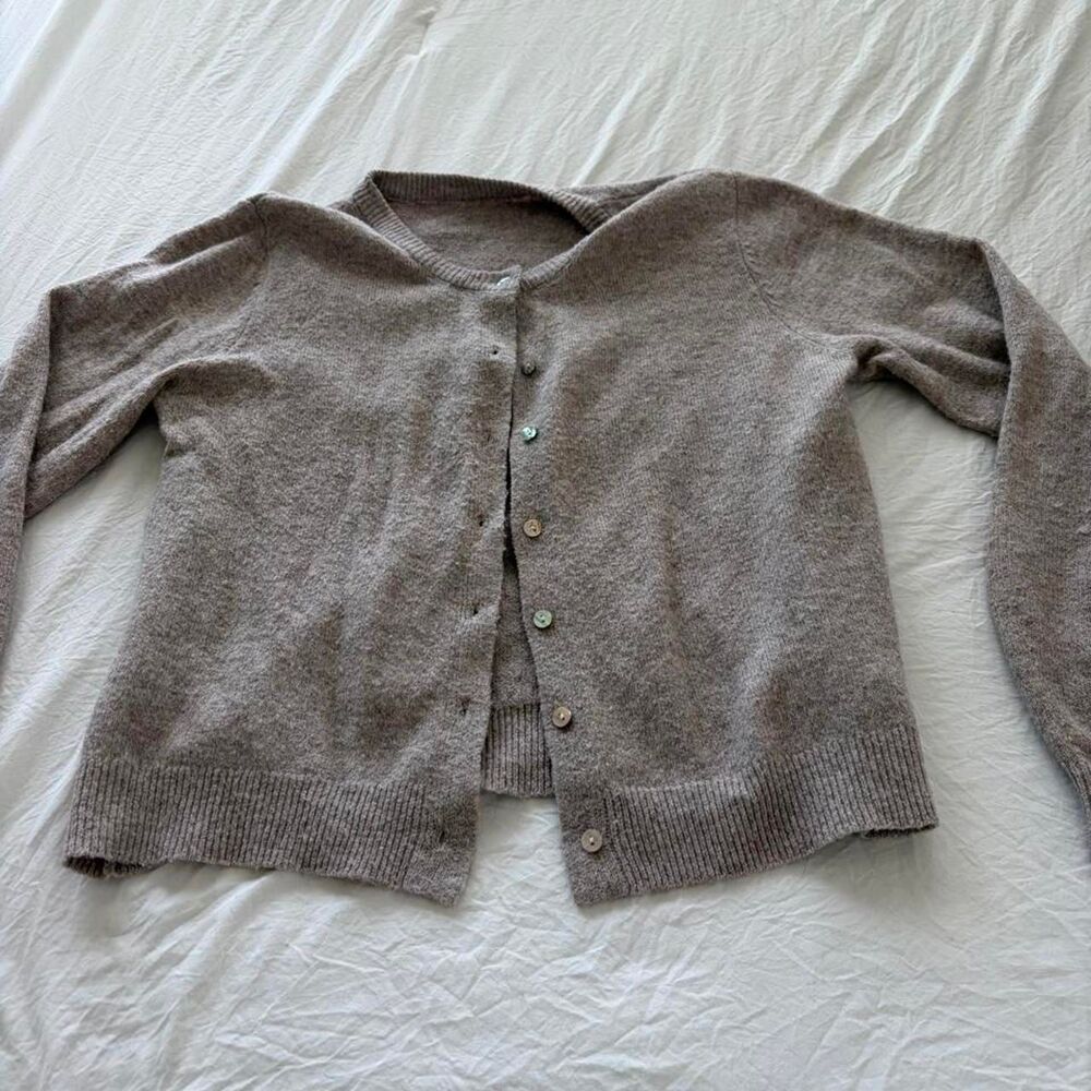 BOUTIQUE Tan Cardigan Open Front Knit Sweater Womens Large